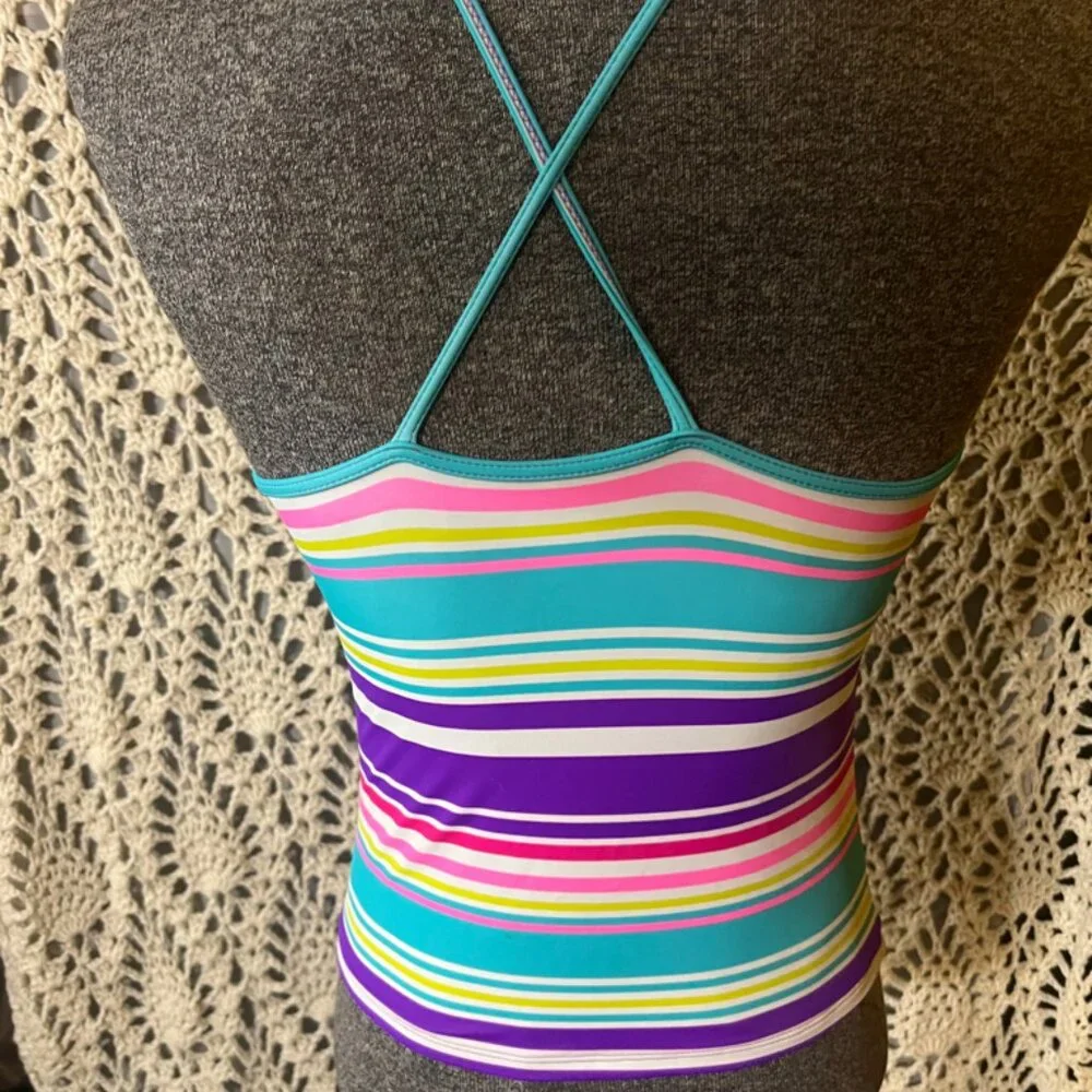 NWOT Spotted Zebra‎ Sz 12(XL) Multiple Color Stripe Cross Back Swimsuit Top C05